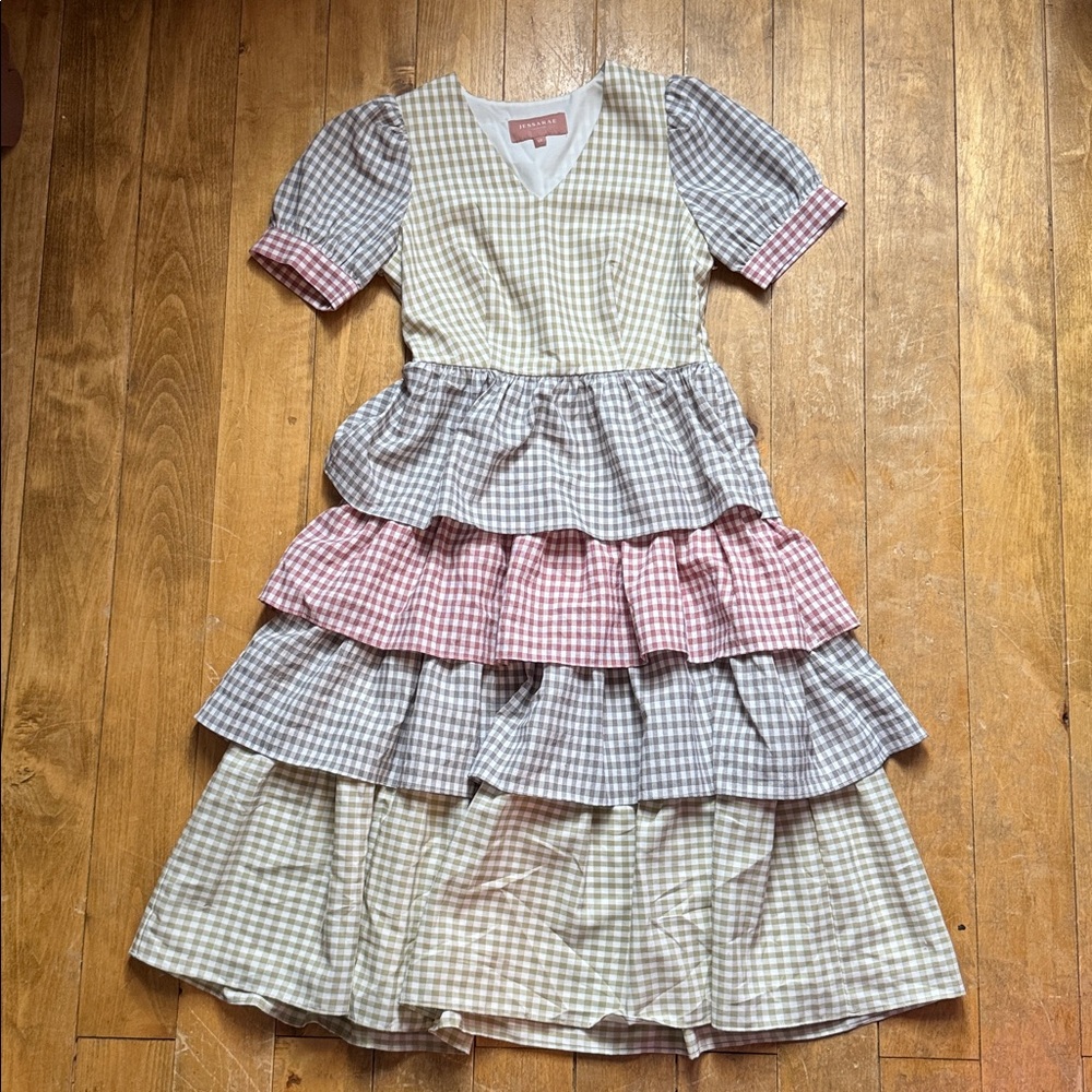 JessaKae Elegant Multicolor Gingham Tiered Dress XS - Picture 2 of 10